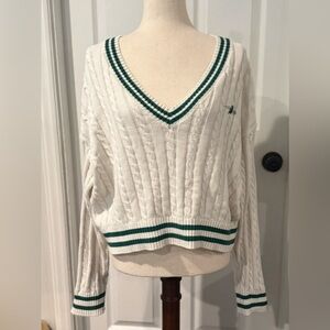Prince Pickleball VNeck Green Trim Pullover Sweater Size Large